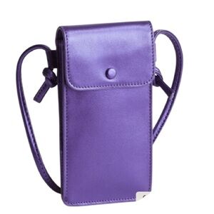 NWT Vera Bradley Full Grain Cowhide Shiny Metallic Purple Phone Case Crossbody